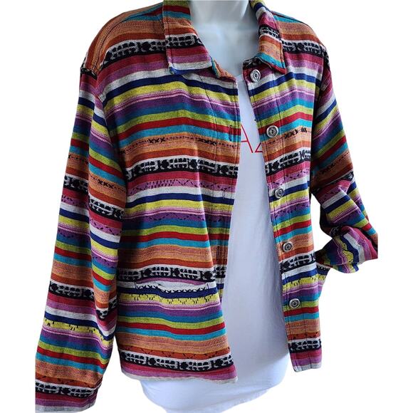 Chico’s Vintage Striped Cotton Shacket 12 Southwest Prairie Jacket All Seasons - Picture 1 of 8